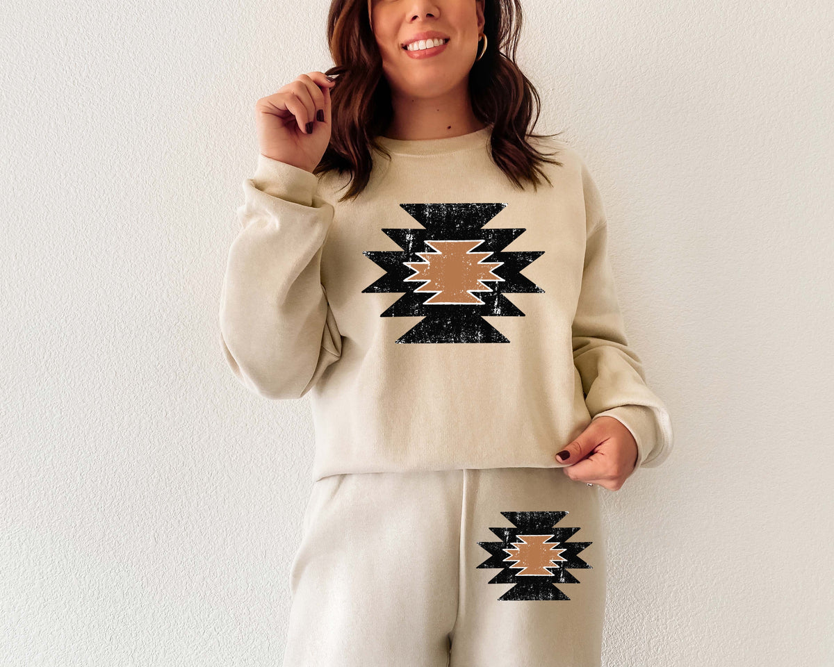 Black and Tan Aztec SWEATSUIT SET